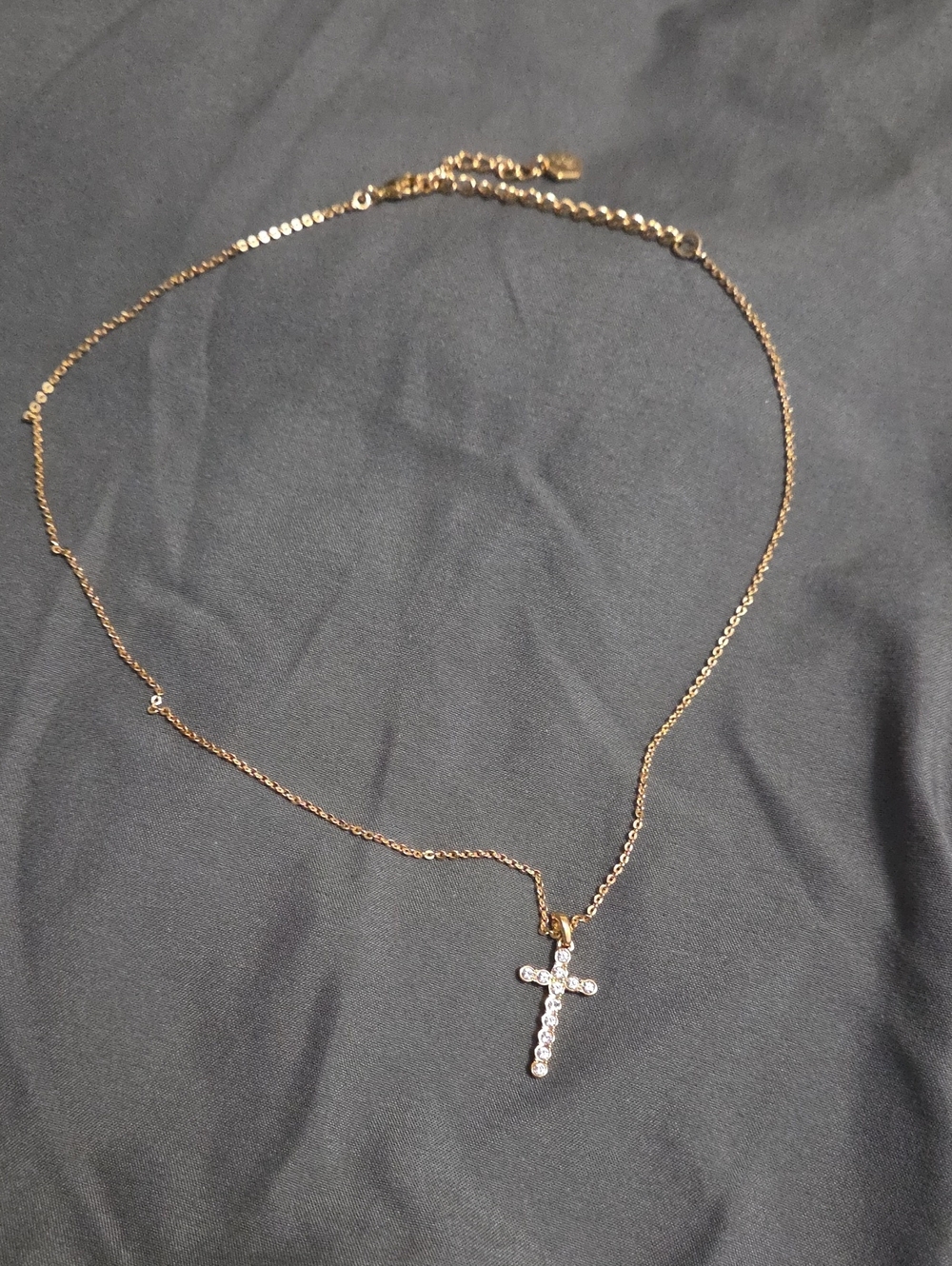 Touchstone Crystal Gold-Tone Cross Necklace with Clear Crystals
